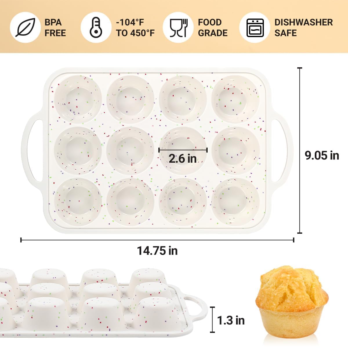 Silikon-Muffinformen zum Backen, metallverstärkter Rahmen, 12 Tassen, normale Größe, Silikon, antihaftbeschichtet, Muffinform zum Backen von Muffins, Cupcakes, Frittatas, BPA-frei, Silikonformen