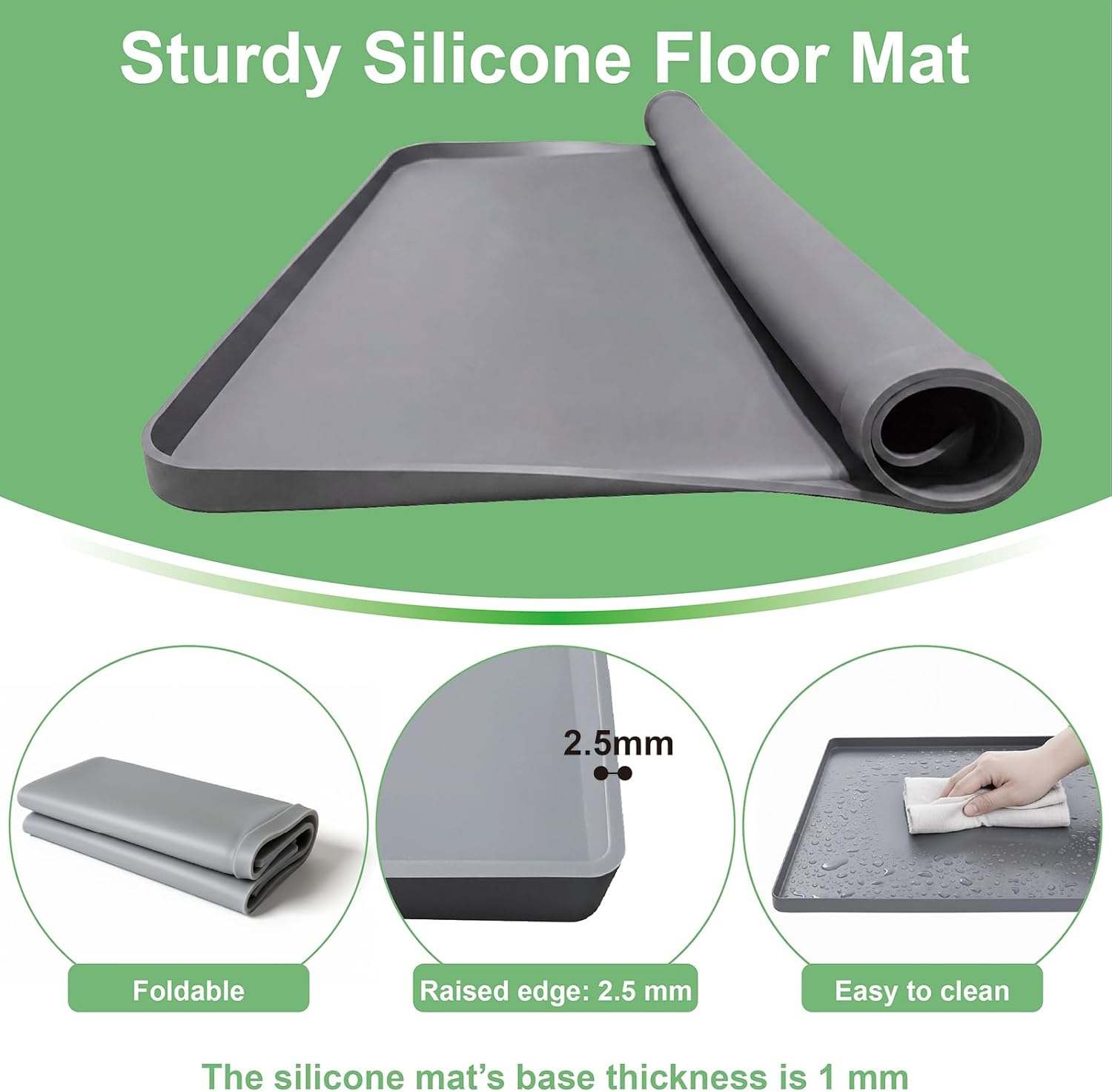 28.7x28.7 Inch Silicone Washing Machine Drain Pan – Fits Washers up to 28” x 28” Base, Best for 3.5–4.0 cu. ft., Waterproof Leak Protection Mat, Anti-Vibration Floor Protector, Grey