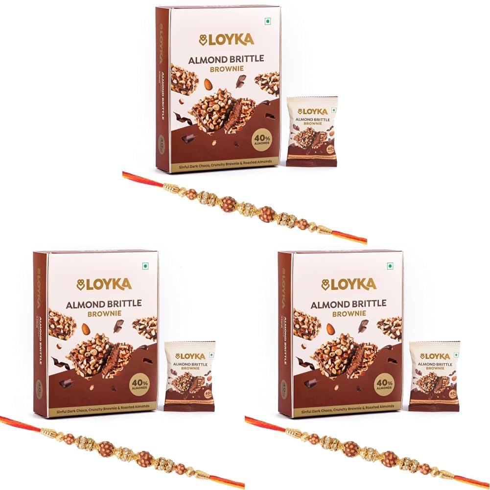 Loyka Almond Brittle Brownie with Premium Ball Rakhi | Raksha Bandhan Gift Hamper for Brother | 20 (Pack of 3)-image-36