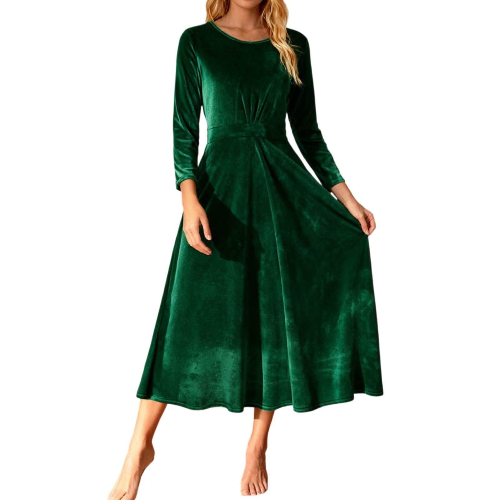 Robe en velours grande taille manches longues plissée - 8