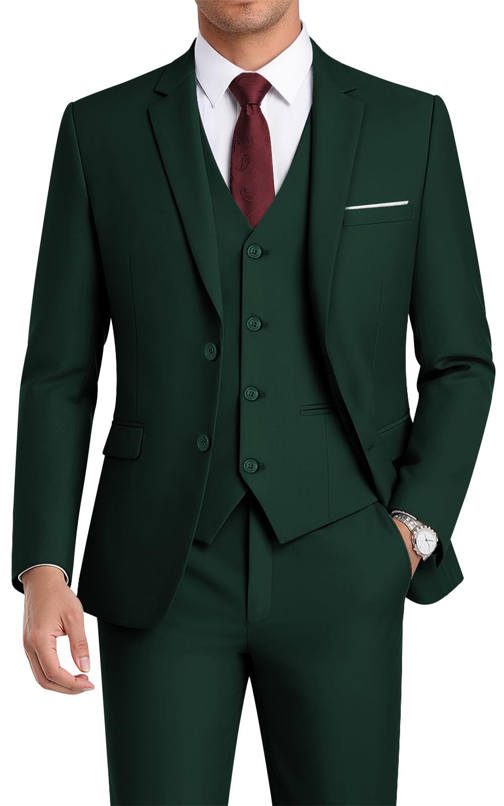 WEEN CHARM Men's 3-Piece Slim Fit Suit Set-2-Button Blazer,Vest &amp; Pants-Formal Wedding,Prom,Party &amp; Business Tuxedo