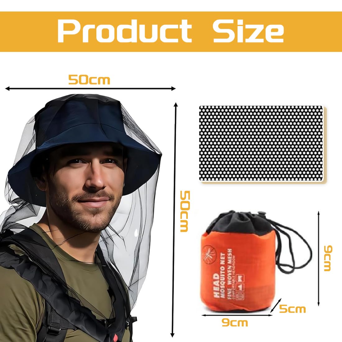 1 Pezzo Cappello Zanzariera 50×50cm Cappello con Zanzariera Protezione Antizanzare Protezione Viso con Sacchetto da Conservazione Ideale per Campeggio Escursionismo Pesca Anti-Insetti