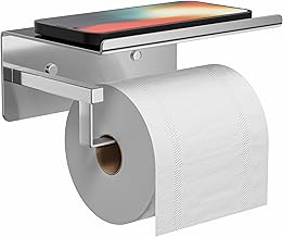 susswiff Toilet Roll Holder with Shelf, Chrome Toilet Roll Holder, Self Adhesive, No Drilling for Bathroom, Stainless Steel, Silver