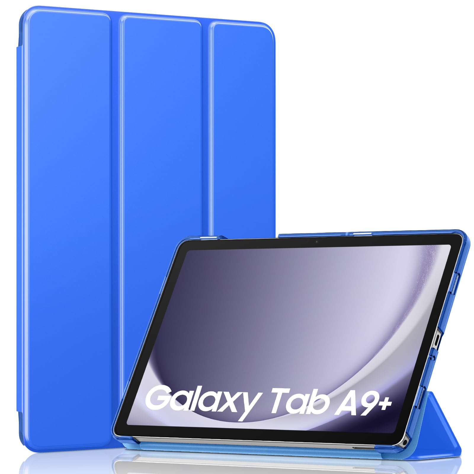 MoKo Trifold Case for Galaxy Tab A9 Plus/A9+ 11 Inch 2023, Cobalt Blue | Slim Stand Hard PC Translucent Back Shell Smart Cover, Auto Sleep/Wake, Light, Anti-scratch, 2 Adjustable Angle