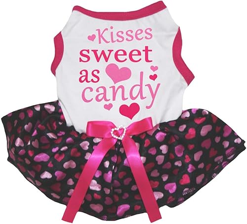 Petitebella Kisses Sweet As Candy - Vestido para perro (corazones blancorosa, talla M)