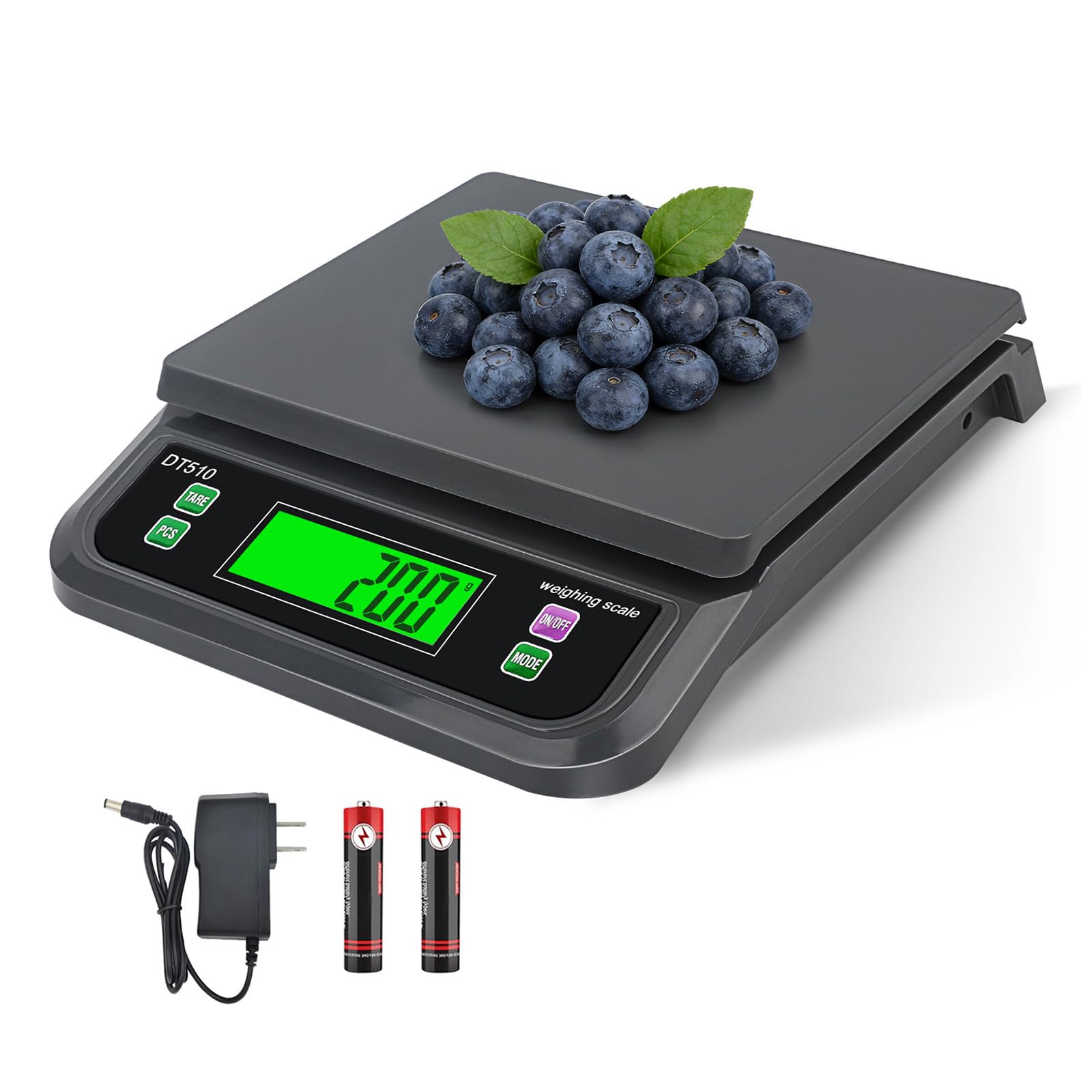 Große digitale Küchenwaage, Lebensmittelwaage zum Backen, Kochen, Brot, Fleisch, Waage mit Tara- und Vorbereitungszählung, LCD-Display mit Adapter, 6 Einheiten (Grau, 30 kg)