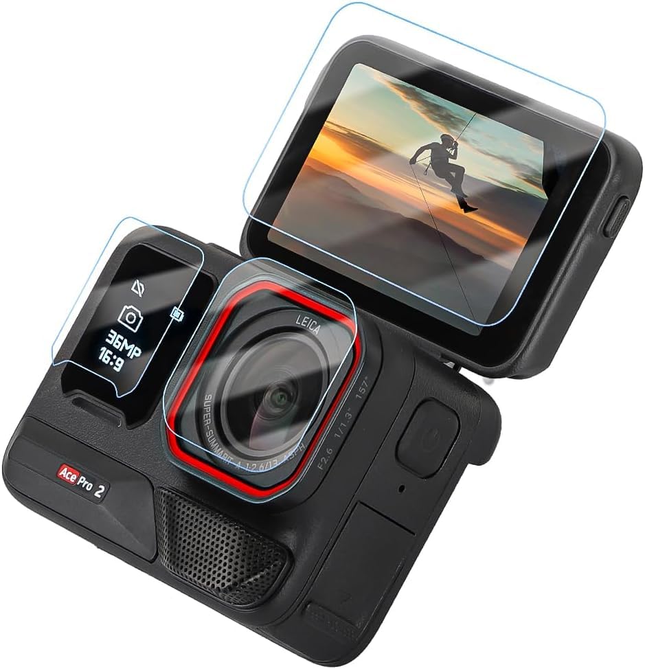 Image of M.G.R.J Tempered Glass Screen Protector for Insta360 Ace Pro 2 Action Camera (Set of 2 Tempered Glass & 1 Screen Guard)