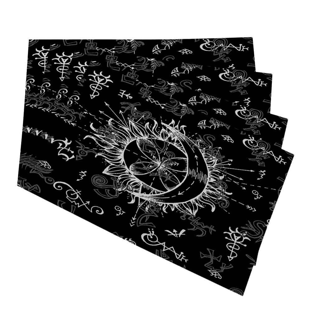 YibeasSun and Moon Placemats for Kitchen Dining Table Set of 4 Symbols of Alchemy,Dark,Esoteric Table Mats Linen Washable Heat Resistant Place Mats 12 x 18 Inch