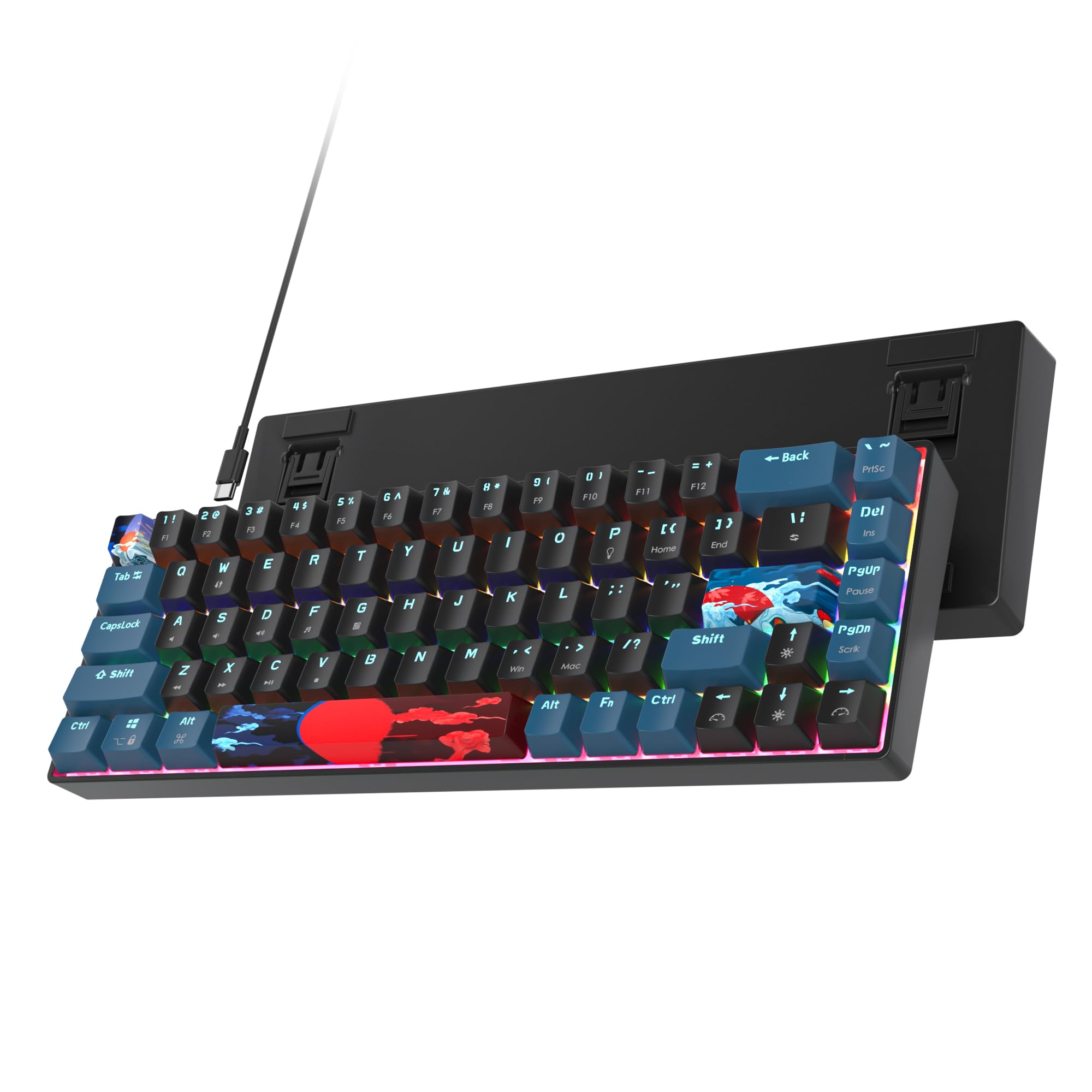 60 Percent Gaming Keyboard 68 Keys Mechanical Keyboard Rainbow Backlit Mini Compact Wired Keyboard with Red Switch for Windows Laptop Gamer(68 Monster-B)