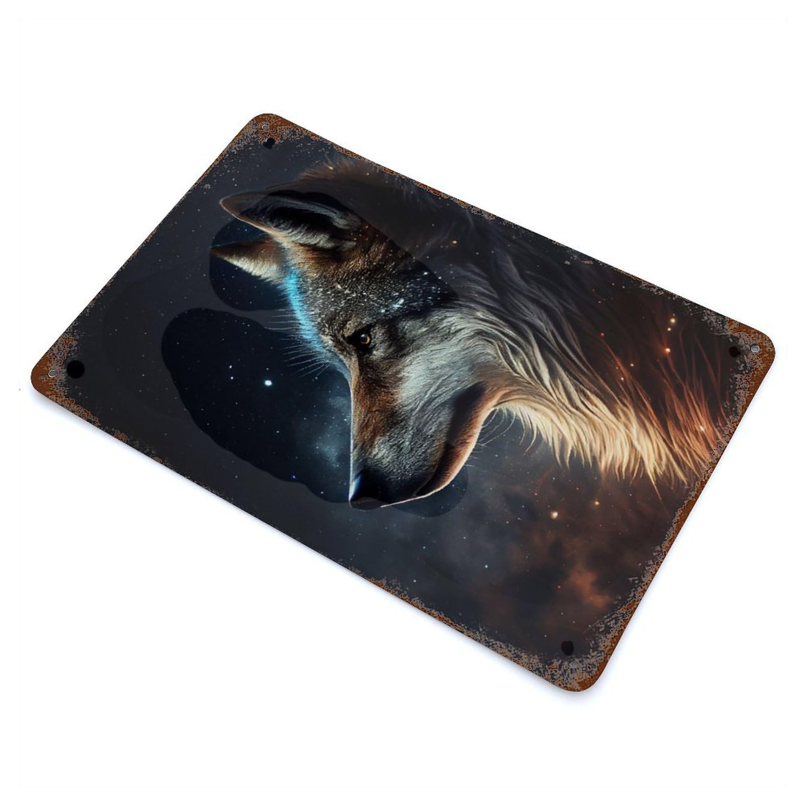 Wolf Animal Rusty Metal Tin Sign 11.8"x7.9", Ideal for Patio, Garden Room And Bar Decor