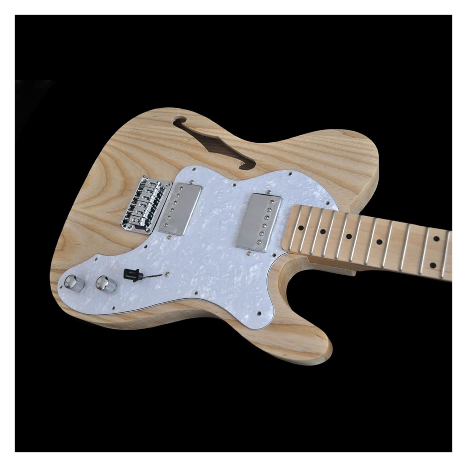 DIY Zestaw Gitary Elektrycznej Gitara Semi-Hollow Ash Body Z Otworami F Klon Szyi 21 Pręt FretsTruss Regulacja Korpus gitary