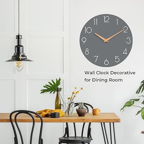 Miniatura 7 de Reloj de pared gris silencioso sin tictac, relojes de pared decorativos a pilas para dormitorio, cocina, hogar, oficina, escuela, hotel (8 pulgadas)