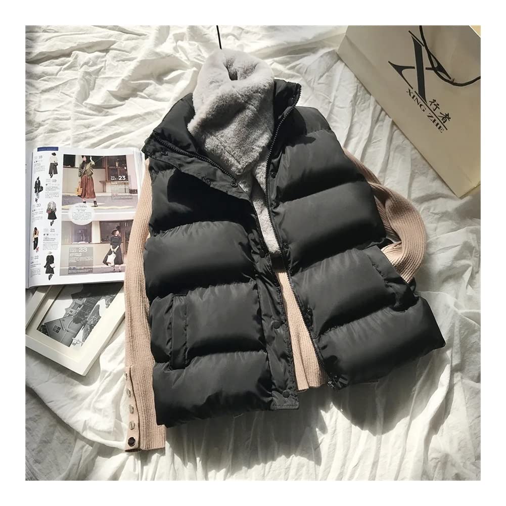 Kamizelka zimowa Kobiety Winter Ciepłe bawełniane wyściełane puffer kamizelki bez rękawów parka (Color : Beige, Rozmiar : 43-47)