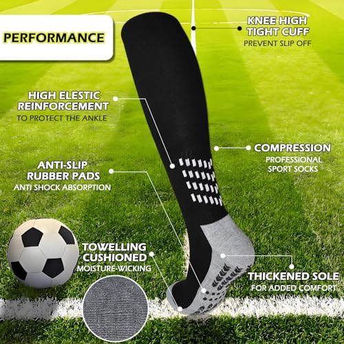 Vegove Youth Soccer Grip Cushioned Socks, Non Slip 6-10 Years Old Boy Girls, Knee High Compression Football Stockings2