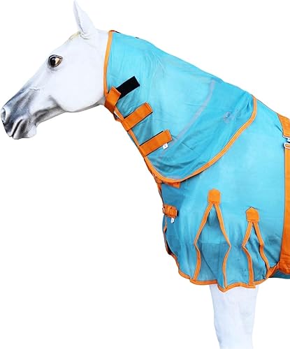 Miniatura 2 de 76" Caballo Malla Verano Hoja Resorte FlySheet Airflow Cuello Turquesa Naranja 73151