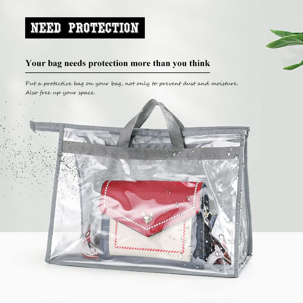 fazhongfa 6 bolsas de polvo para bolsos de mano, organizador de almacenamiento transparente, no tejido, para colgar, armario, con cremallera y asa (XL gris claro)