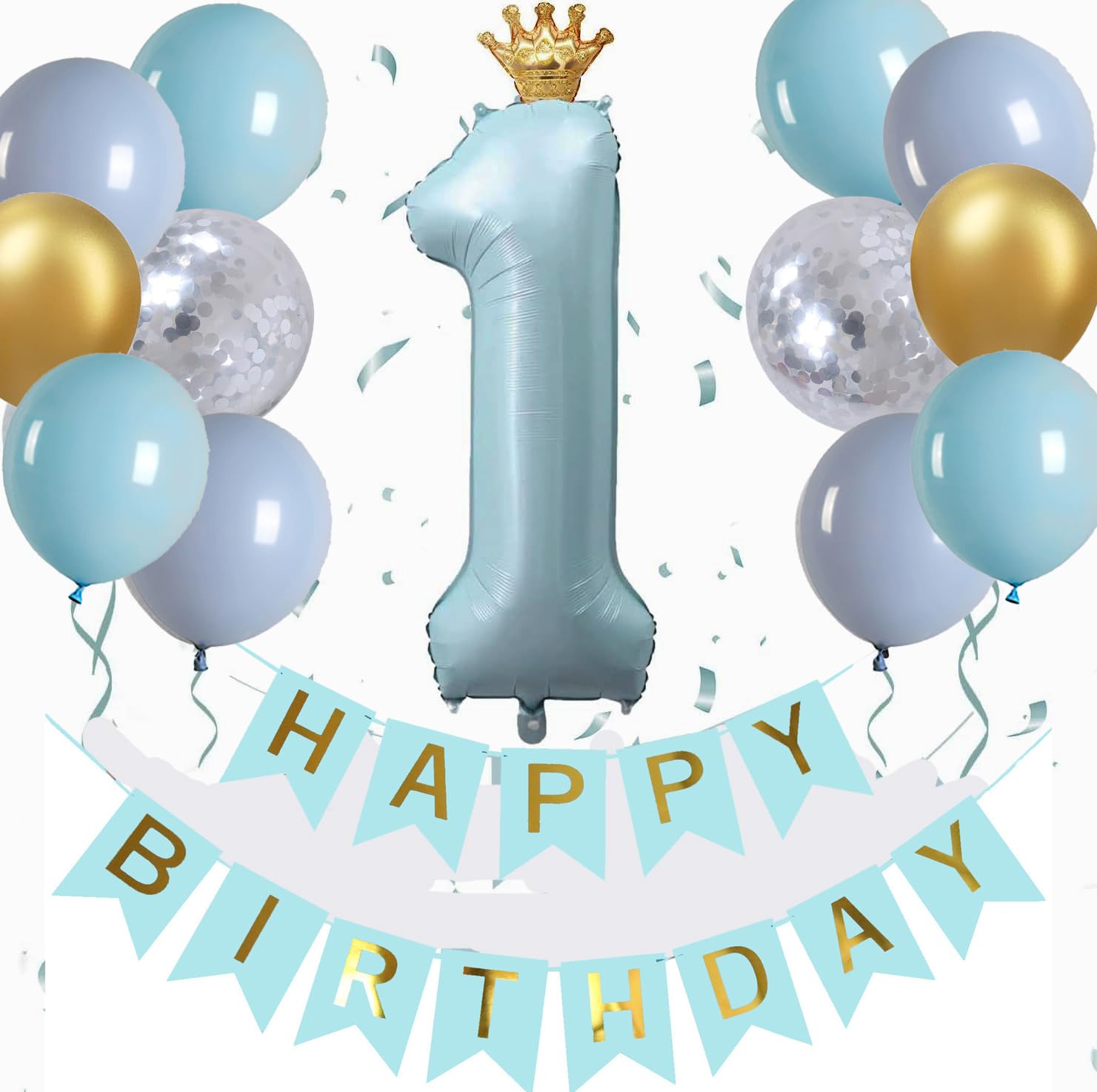 1歳 誕生日 飾り付け大きい 数字 バルーン 40インチ くすみカラー 誕生日 飾り 風船 セット 一歳 ナンバーバルーン 王冠 バースデーすみカラー 数字 バルーン 誕生日 飾り付け 1 ブルー (ブルー, 1)