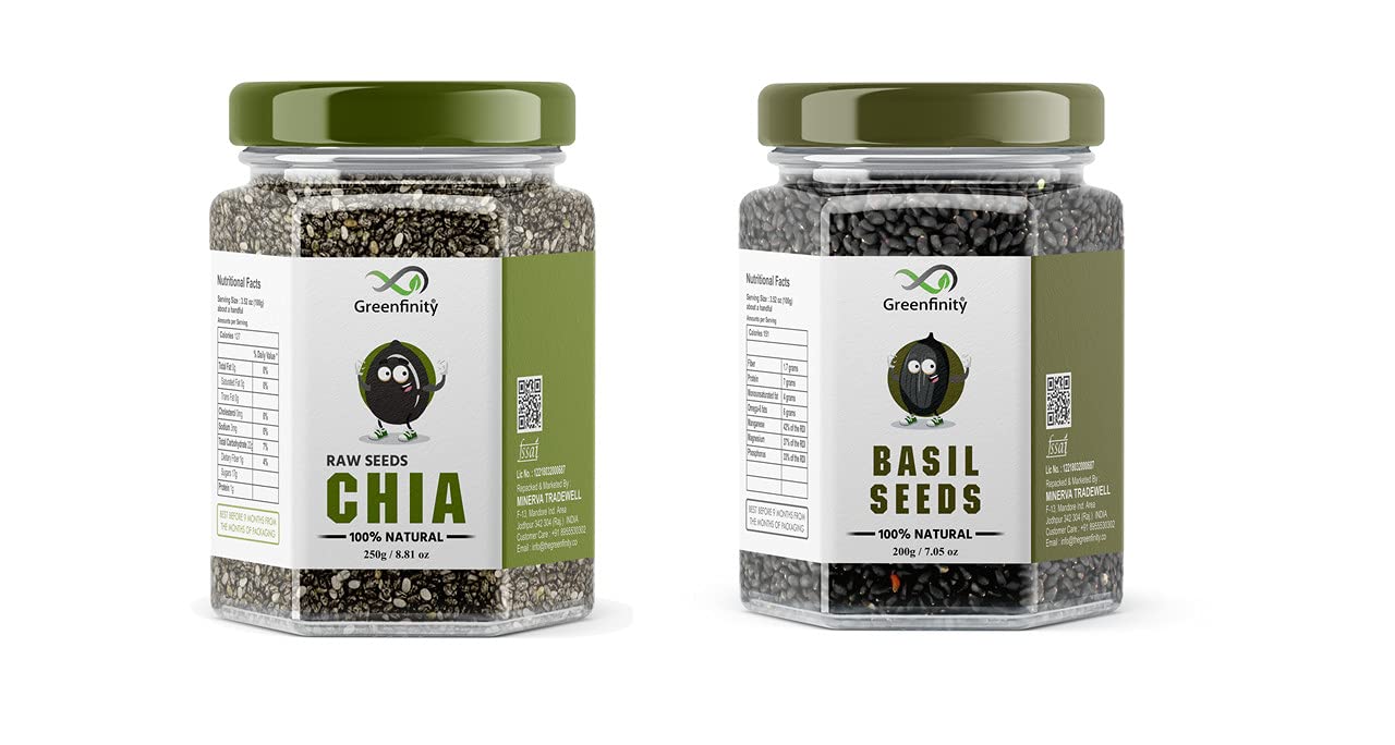 GreenFinity Raw Chia Seeds - 250Gms | Premium Raw Chia Seeds + High Fibre Basil Seeds | Sabja Seeds Tukmariya Seeds - 200gm (450 gm Pack of 2) (B09G9PFKK4) Amazon Price History, Amazon Price Tracker