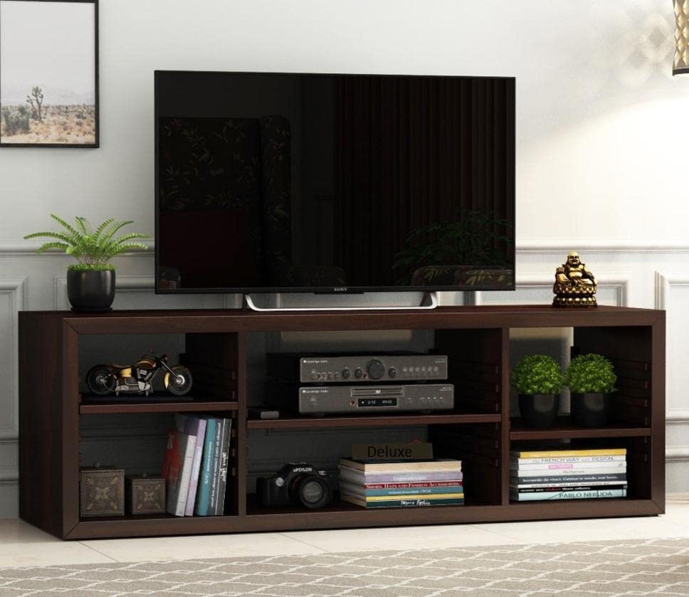 Image of AADITYA WOODS Sheesham Wood TV Stand with Door & Shelf Storage for Living Room Home Entertainment Unit Center Console TV Table Wooden Tv Cabinet| Drak Chocolate Finish-u22