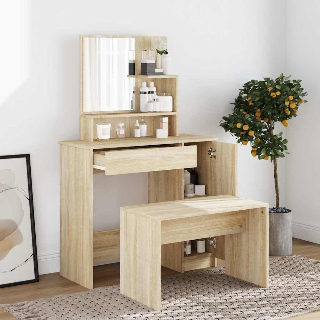 Schminktisch-Set Sonoma-Eiche 86,5x35x136 cm Holzwerkstoff Schlafzimmer Stabil