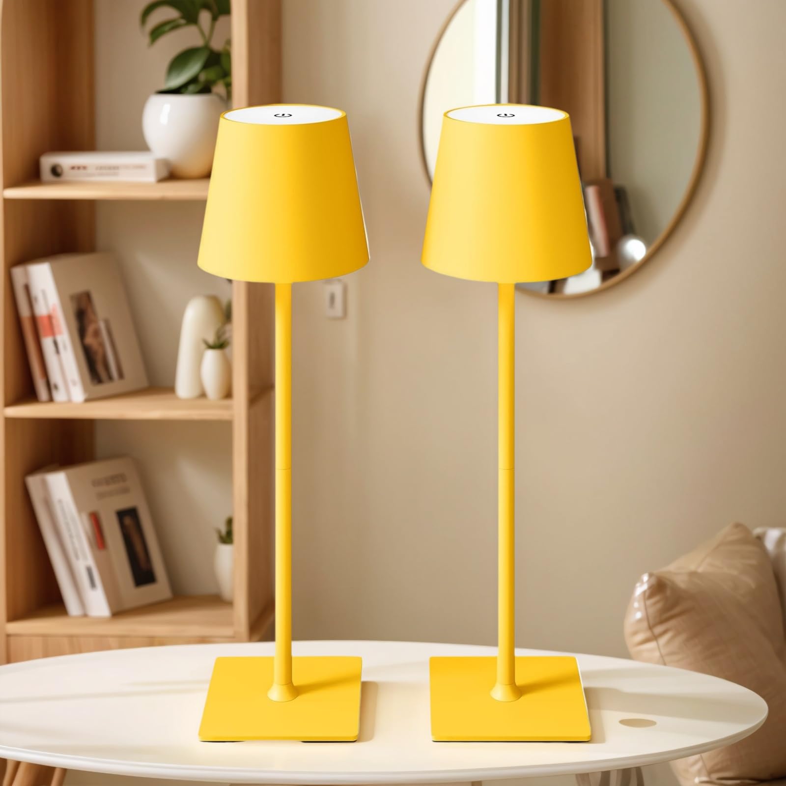 2 lampade da tavolo senza fili | Batteria da 5000 mAh, regolazione continua dell'intensità luminosa a 3 colori, LED ricaricabile per uso interno/esterno in uffici, bar e hotel (Giallo)