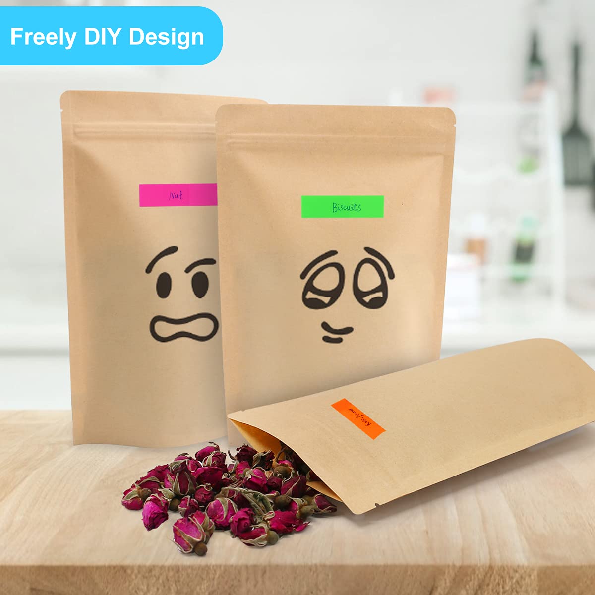 SumDirect 50 Stk Papier Beutel Kraftpapier mit Folie Ausgekleideten,Papiertütchen mit Boden für die verpackung von kaffee,tee lebensmittel (13x21CM)