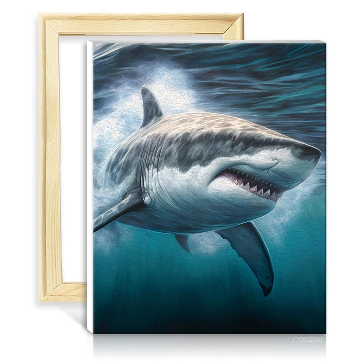 TANGFEIY Paint by Number Paintting The Great White Shark Paint by Number Adult Paint by Number Kits with Brushes and Acrylic Pigment on Canvas with Frame(40x50cm)