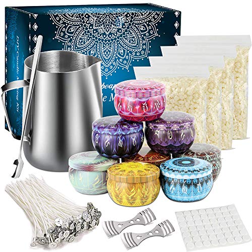 Tobeape DIY Candle Making Kit Supplies, Arts & Craft Tools Including Pouring Pot, 50 Pcs Cotton Wicks, Candle Wicks Holder, Beeswax, Spoon & Candles tins