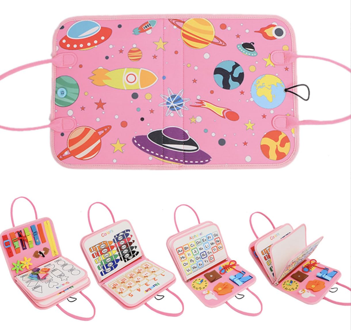 KolorFish Busy Board for Toddlers,Montessori Toys for Boys Girls 1 2 3 Year Old,Early Educational Activity Baby Sensory Toy,Autism Busy Book Travel Toys for Kids 3 4 5 6 7 Year Old (Space Pink) (B0DCW6B4M3) Amazon Price History, Amazon Price Tracker