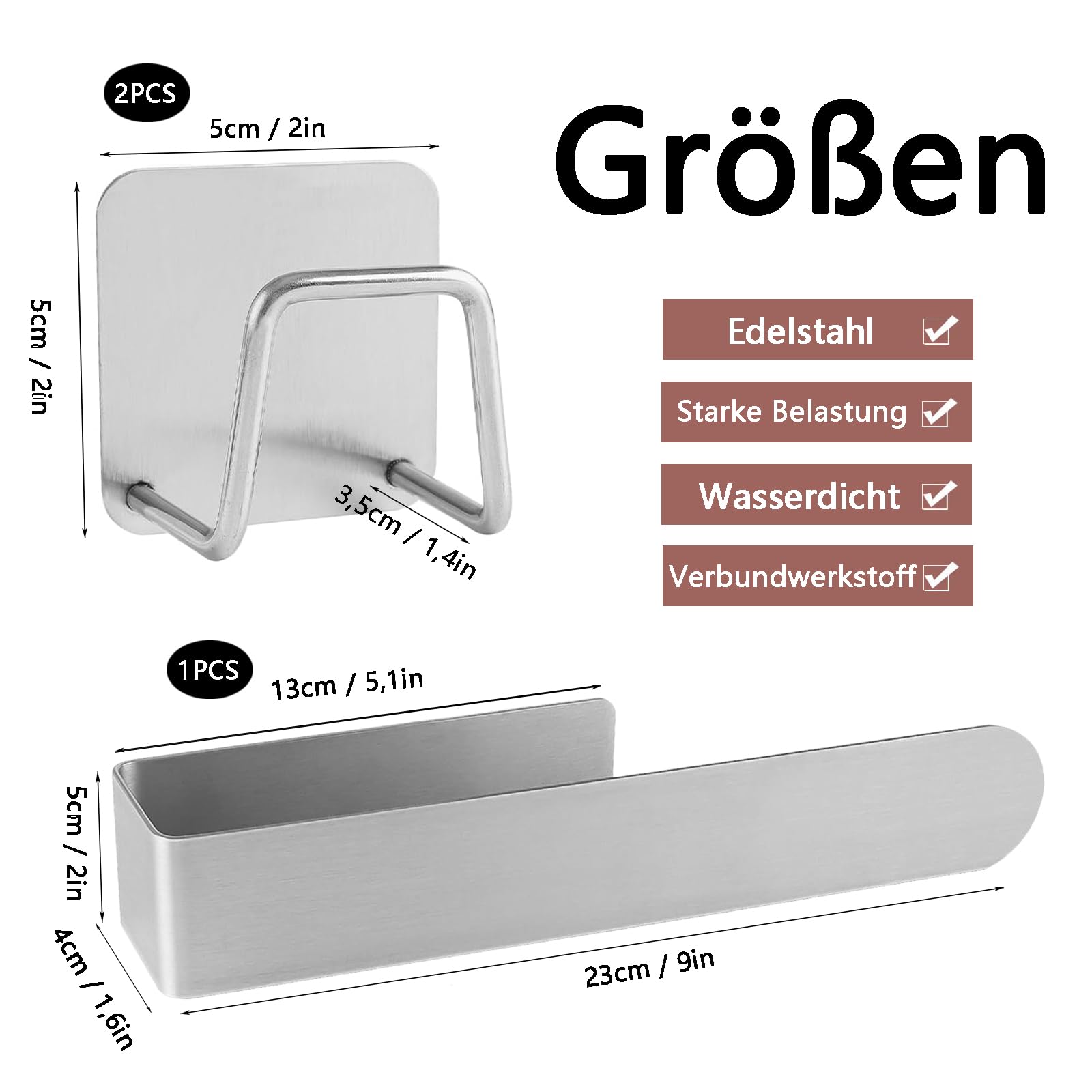 Porta Asciugamani Adesivo, Multifunzionale Portasciugamani da Bagno, Portasciugamani Autoadesivo Acciaio Inossidabile, Con 2 Supporti per Spugna in Acciaio Inox, per Rooms, Bathroom, Kitchen e Bidet