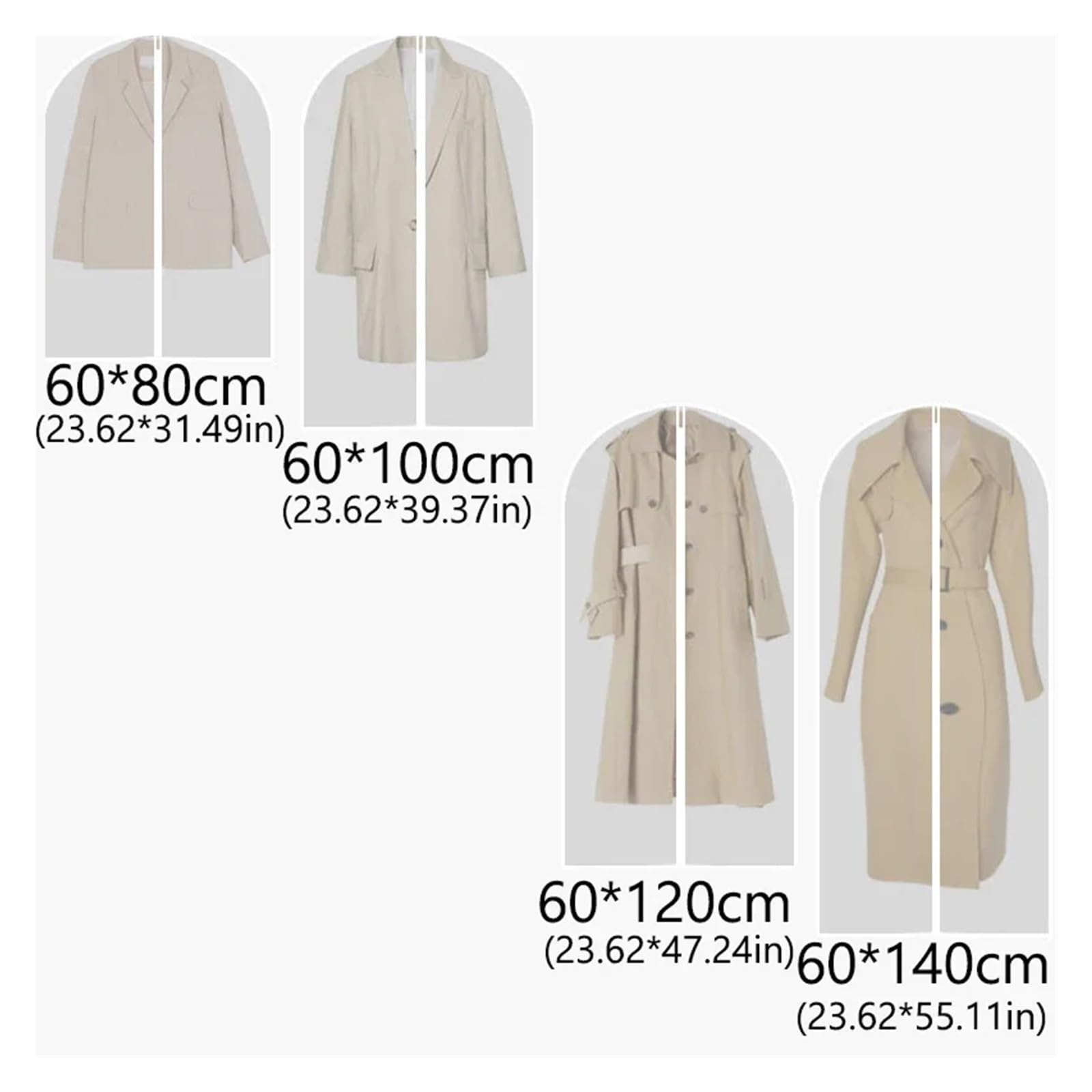 fundas para ropa 5PC Transparent Garment Bags Dustproof Zippered Hanging Clothes Storage Household Dust Cover Coat Suit Bag(60X120CM)