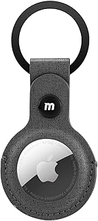 MOMAX Airtag Case, Leather Air Tag Keychain Compatible with Apple AirTag, Anti-Scratch Protective Ring Case Airtag Cover, Washable Airtag Holder for Luggage/Wallet/Key/Pet/Kid (Dark Grey)