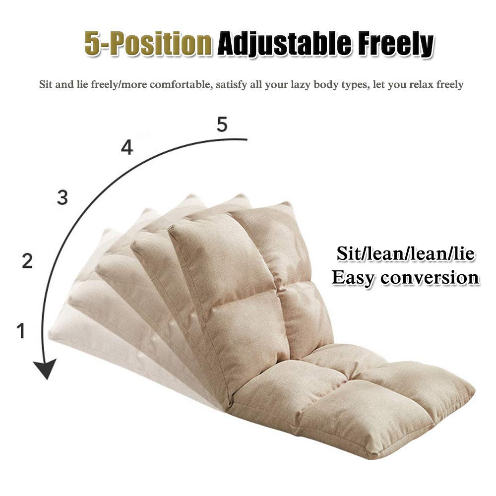 Generisch Silla de suelo portátil de lino de algodón, plegable, con respaldo reclinable, 5 posiciones, suave y transpirable, para meditación, yoga, videojuegos, carga máxima