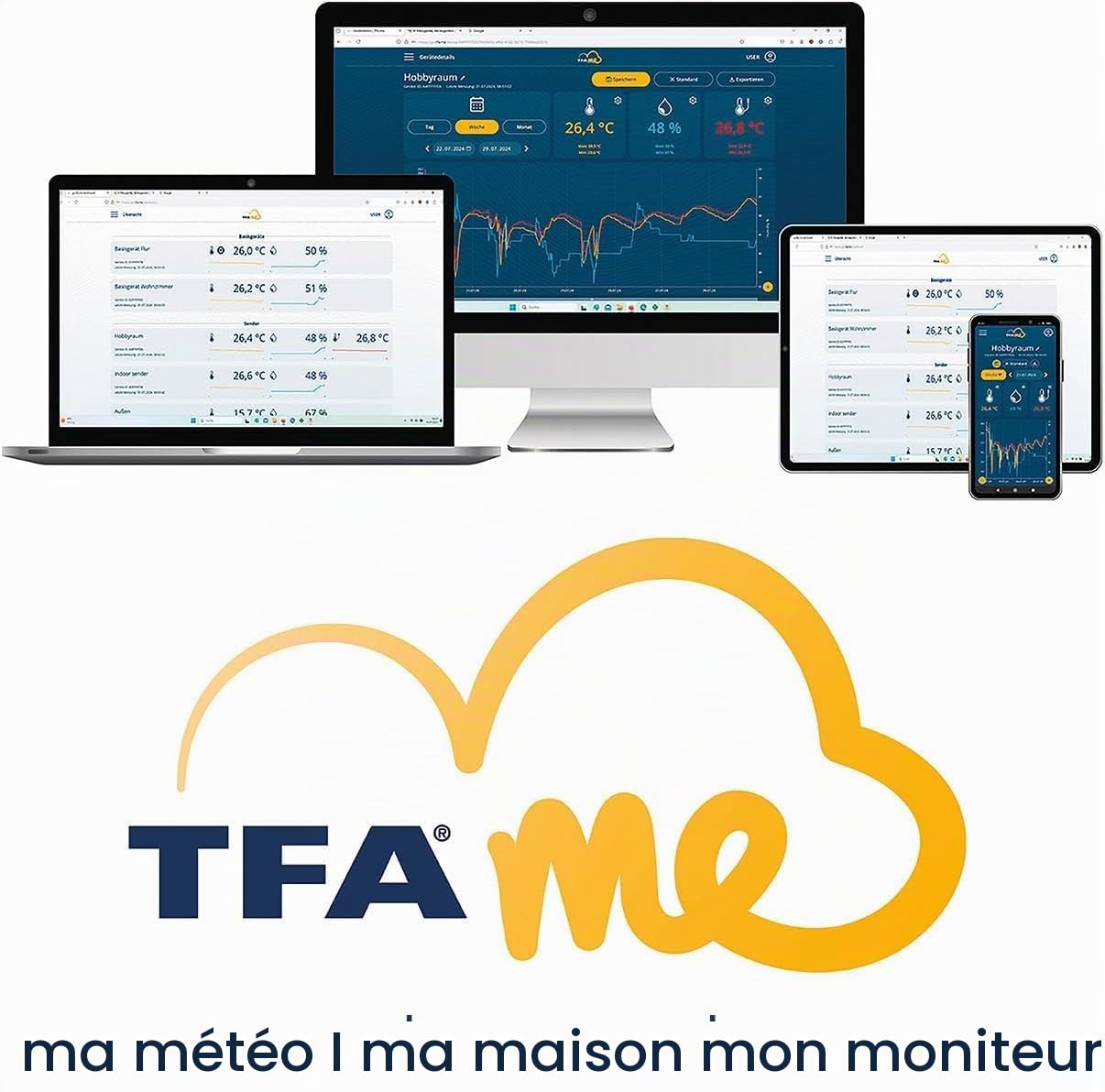 TFA Dostmann Station météo Wi-Fi 35.8100 prévisions météo professionnelles de 3 à 6 jours par Wetter.com portail en ligne, capteur extérieur sans fil, valeurs max-min