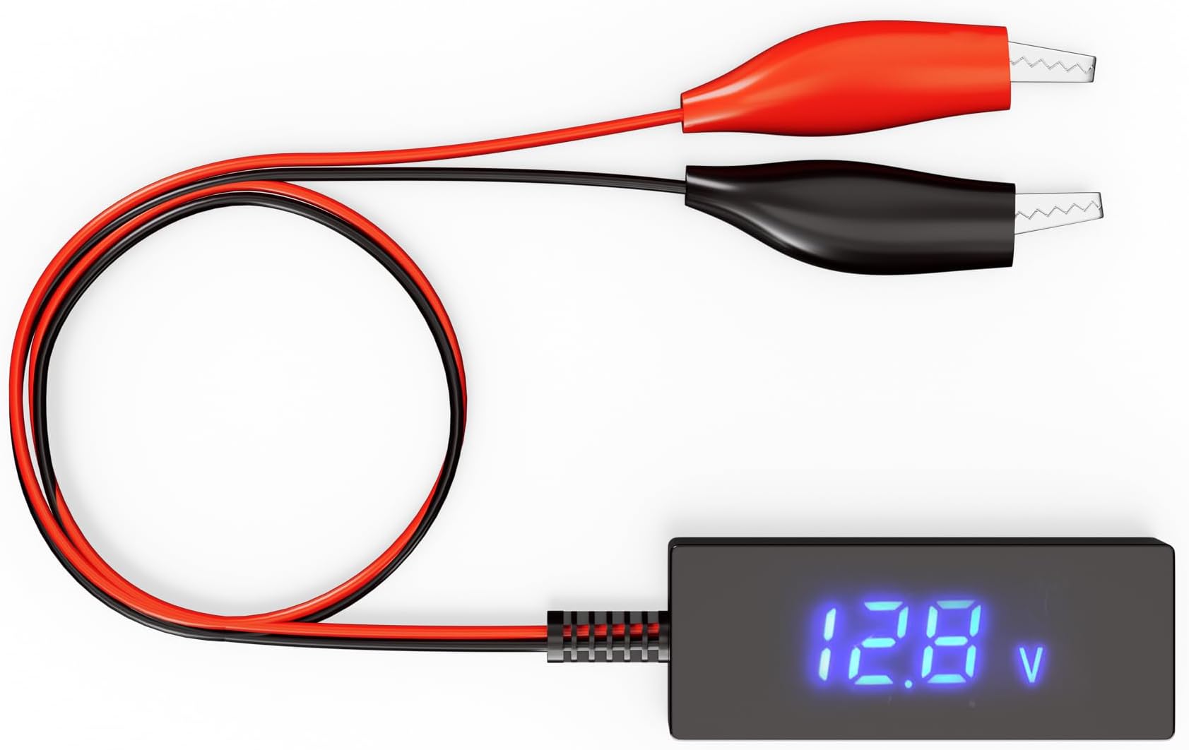 Digital Battery Voltage Tester - Battery Voltmeter with LCD Display and Alligator Clips - 6V 12V 24V 48V Battery Checker for Golf Cart Motorcycle RV Marine Car & Off-Grid Solar Batteries
