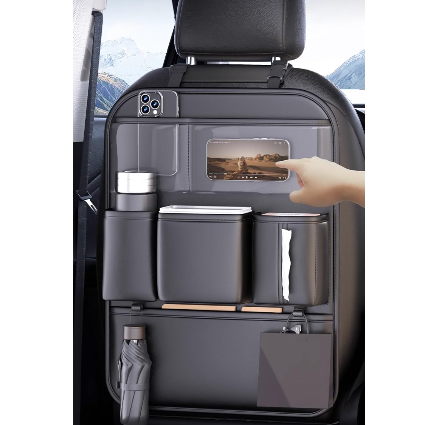 Organizador Asiento Trasero Coche para Dacia Dokker 2012-2023, Protector Antipatadas para El Asiento Trasero, Almacenamiento para Tabletas Impermeable Protector Asiento Coche(Black,Two Storage)