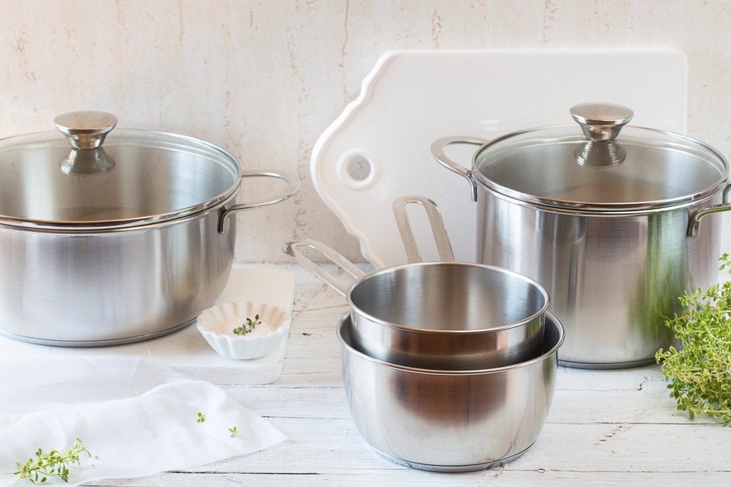 BRA Braisogona_A399908, Ancora, Set di pentole in acciaio Inox 18/10, 5 pezzi, Argento