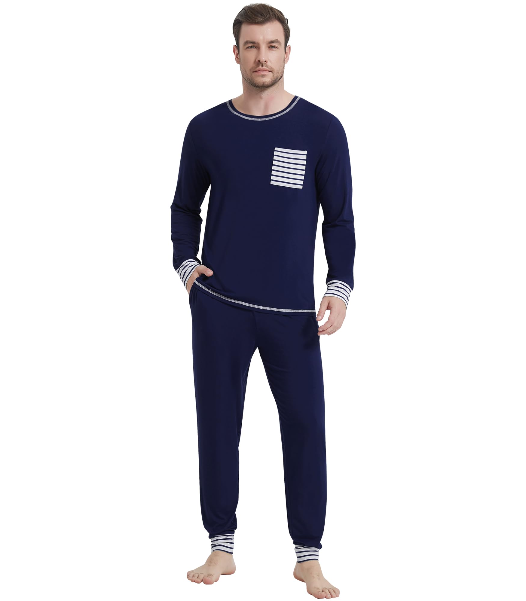 NACHILA Mens Pajamas Set Viscose Made from Bamboo Long Sleeve Fit Pj Set