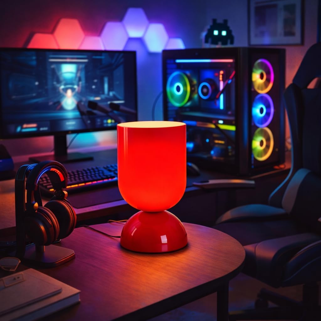 8.9'' Modern Glass Table Lamp, Dimmable Bedside & Desk Lamp for Living Room and Bedroom, UL Listed Nightstand Lamp with Dome Base, Home Decor for Office, Dorm, Side Table, Glossy Red