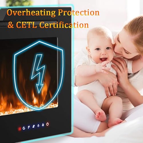 Miniatura 8 de COSTWAY Chimenea eléctrica de 40 pulgadas, inserto de chimenea empotrado y montado en la pared de 750 W1500 W con control remoto, 9 colores de