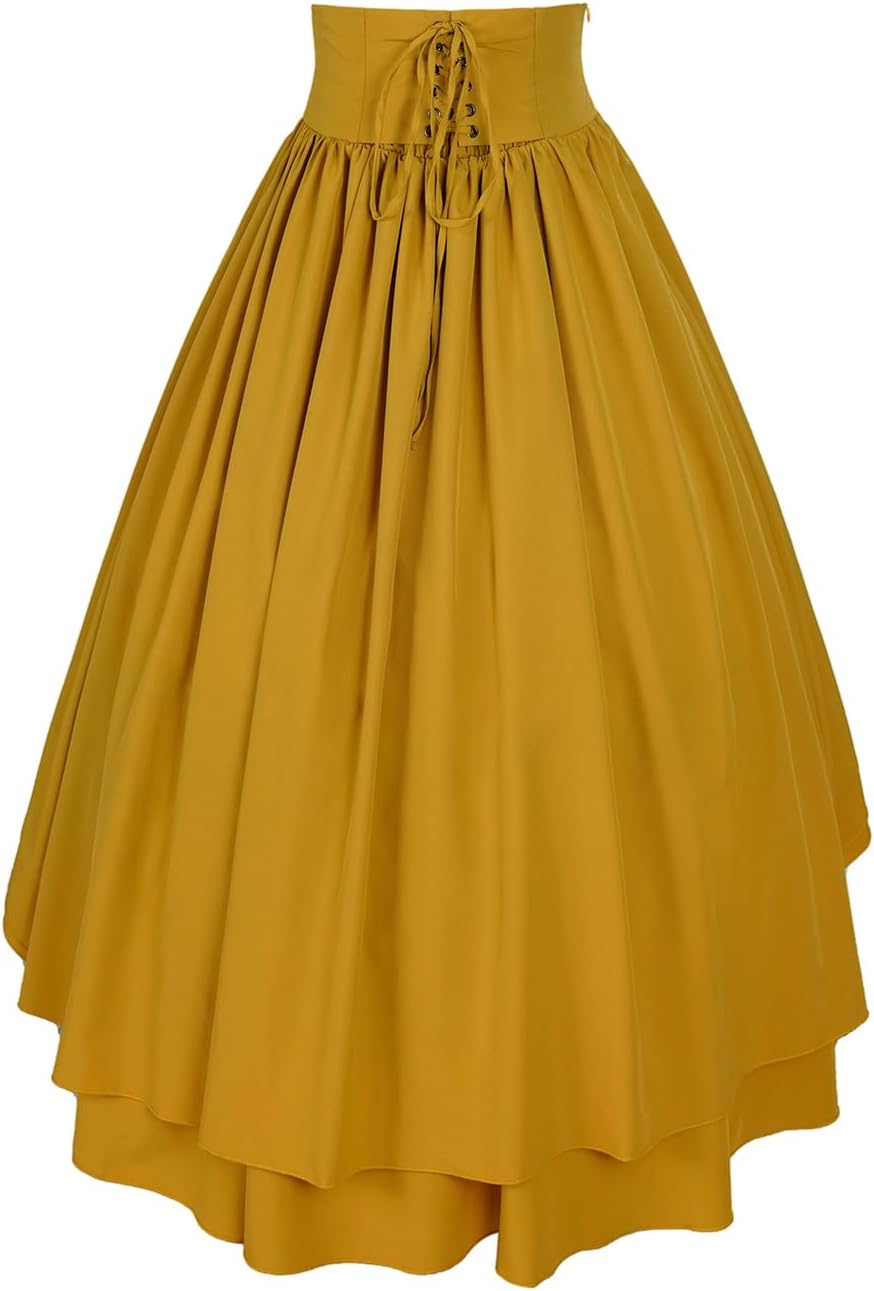Women Victorian Skirt Medieval Renaissance Peasant Skirt Floor High Waisted Fluttering Long Skirt - Image 3
