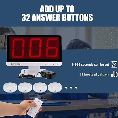 Miniatura 6 de Retekess TM101 - Sistema de zumbador inalámbrico para preguntas y respuestas, volumen de 15 niveles, añade hasta 32 botones, 262 pies, 6 zumbadores
