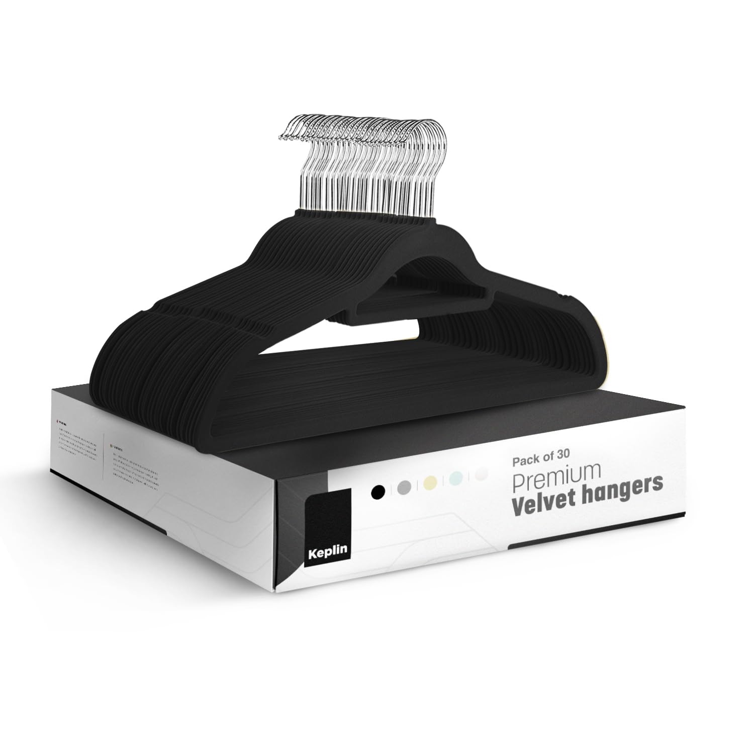 Velvet Hangers 30 Pack - Non-Slip Clothes Hangers with Tie Bar & 360° Hook - Durable & Sturdy, Space-Saving Wardrobe Organisers for Suits, Jackets & Clothes- Home Storage Solution (Black)