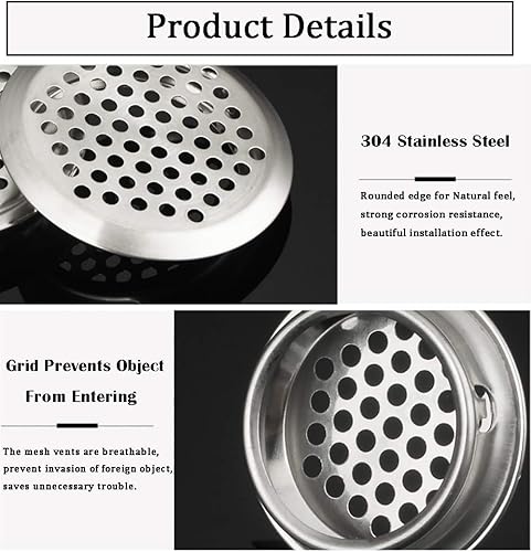 Miniatura 3 de 50 rejillas de ventilación circulares de 2.087 in de acero inoxidable de ventilación redonda de malla de ventilación para cocina, baño, armario