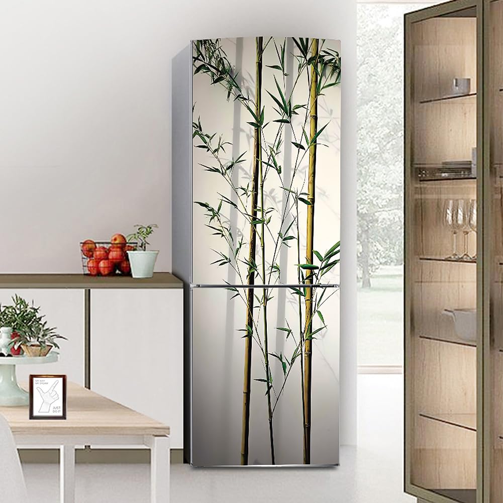 Cnfhfry Bamboo Fridge Stickers， Full Covering Door Fridge Covers Skins Wall Stickers For Kitchen Decal, Simple Leaf(S: 60X150 Cm)