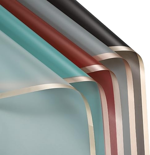 MECCANIXITY 50 piezas de papel de regalo de flores con borde dorado, 5 colores, 22.8 x 22.8 pulgadas, impermeable, para suministros de ramo de