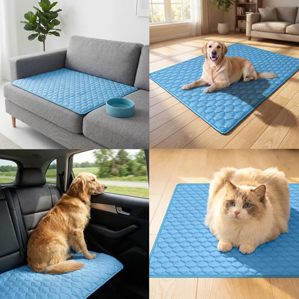 Alfombrilla de refrigeración para perros, cama para mascotas con gel no tóxico, portátil, antideslizante, lavable, para uso en interiores y exteriores, verano, XXL, 59.1 x 39.37 pulgadas