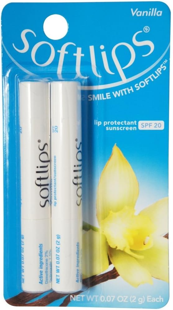 Softlips Lip Protectant/Sunscreen SPF 20, Value Pack, Vanilla, 0.07 Ounce (Pack of 2)