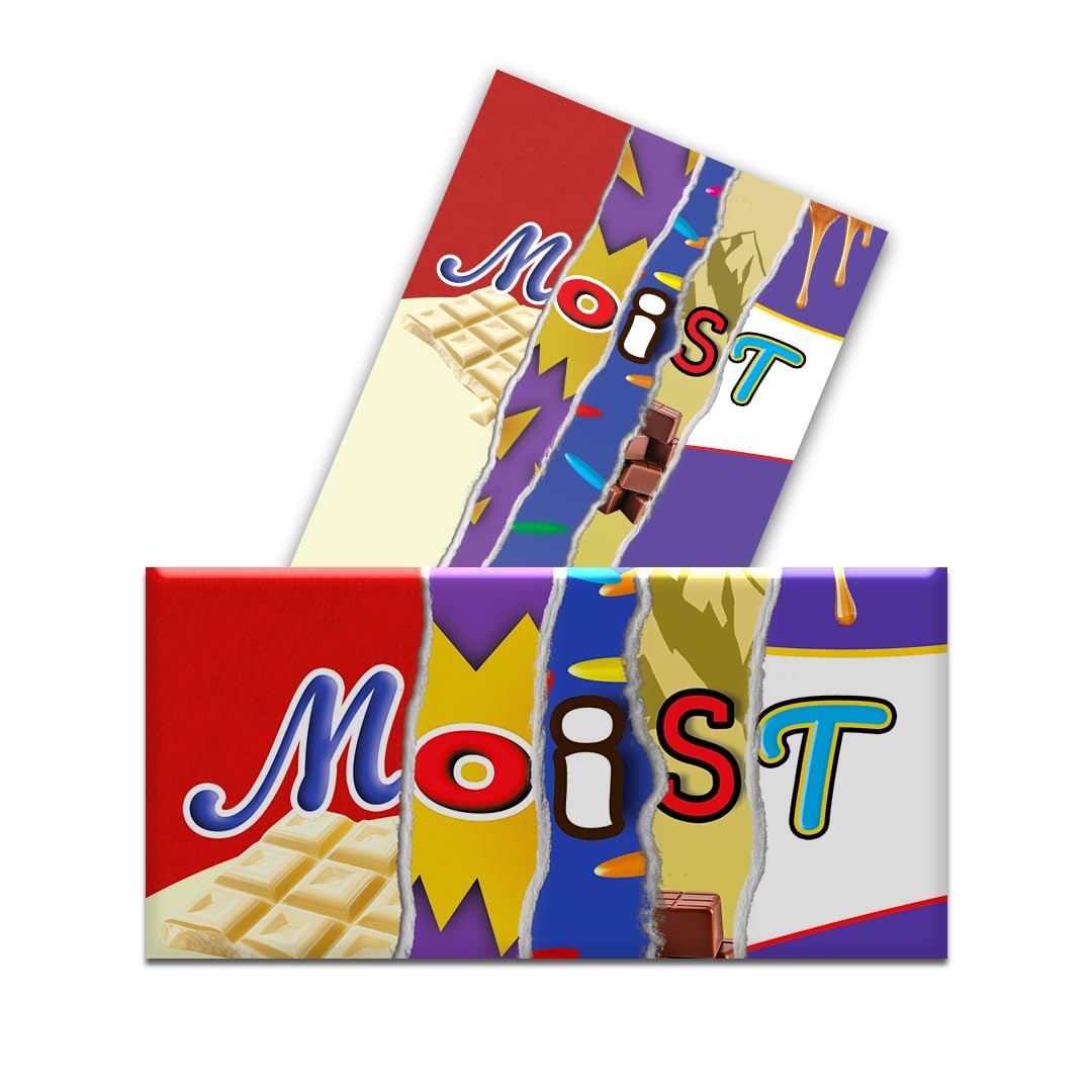 2 x Moist Chocolate Novelty Wrappers Insults Secret Santa Love Gift Present Rude Funny (Chocolate Bar Not Included) 2 pack