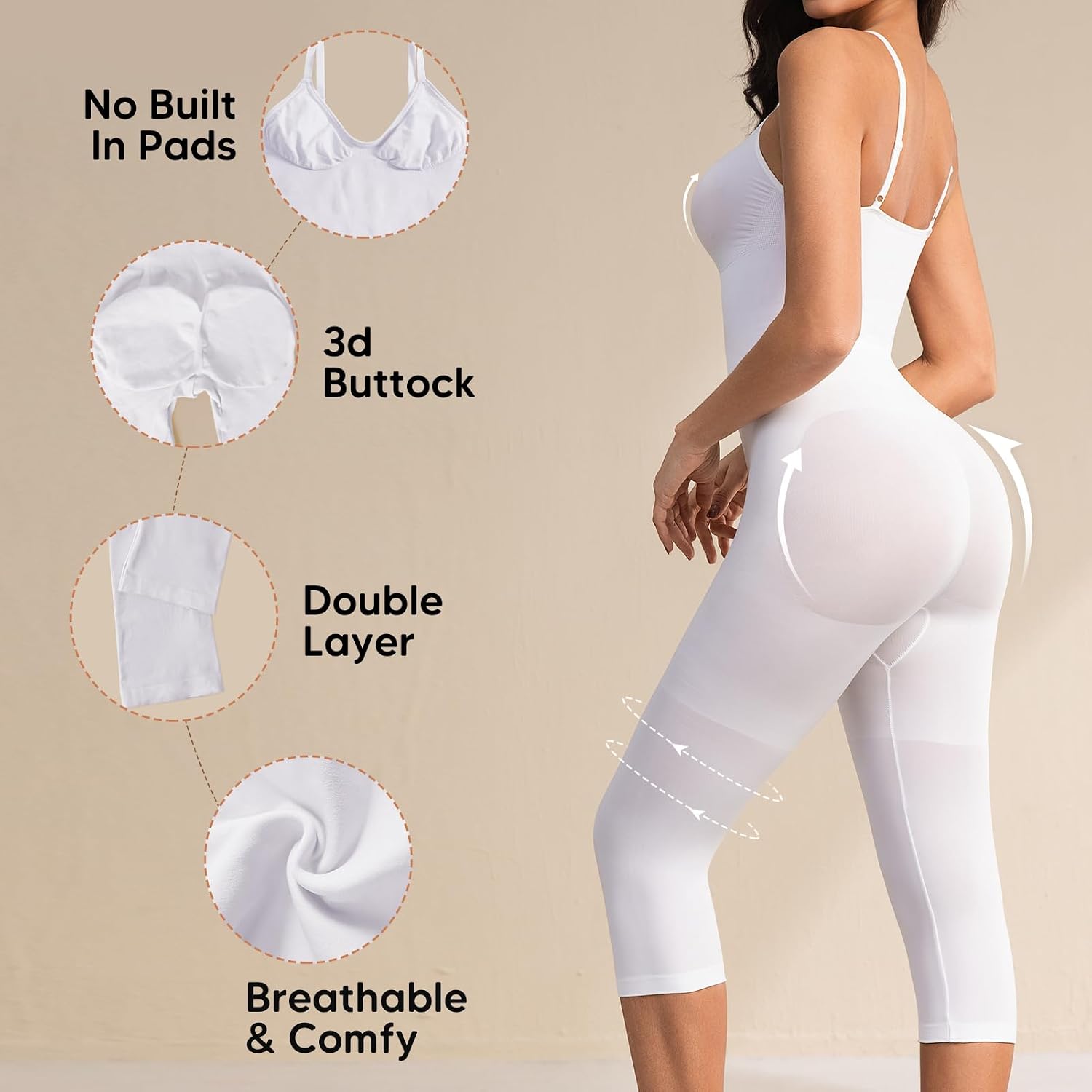 Tummy Control Bodysuits Full Body Suit Shapewear One Piece Capri Jumpsuits for Women
